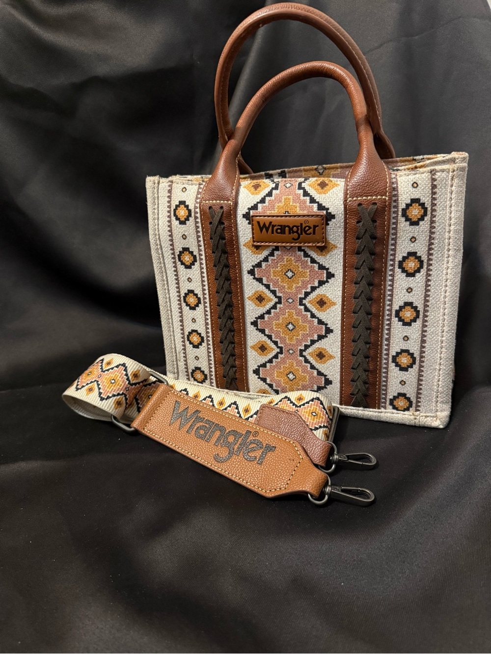 Wrangler Brown, Cream & Mustard Southwestern Tote with Detachable Strap